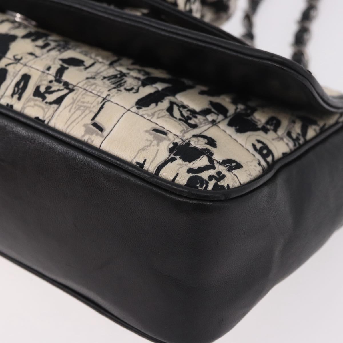 CHANEL Choco Bar Chain Shoulder Bag Satin Black Silver CC Auth 189234V
