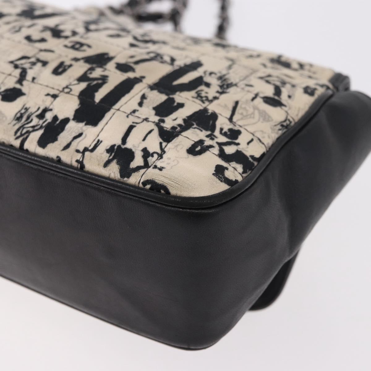 CHANEL Choco Bar Chain Shoulder Bag Satin Black Silver CC Auth 189234V