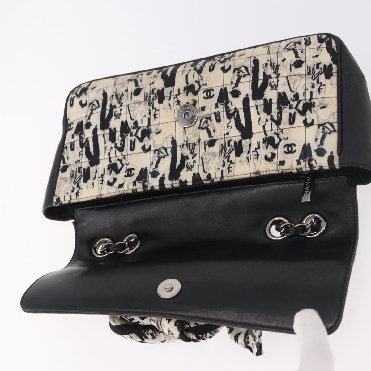 CHANEL Choco Bar Chain Shoulder Bag Satin Black Silver CC Auth 189234V