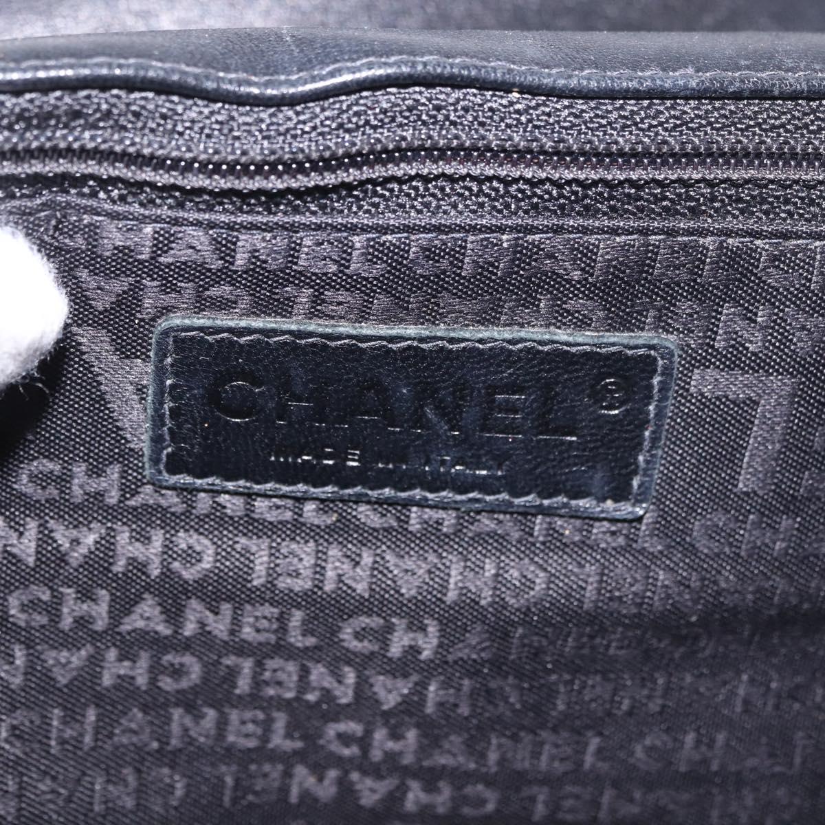 CHANEL Choco Bar Chain Shoulder Bag Satin Black Silver CC Auth 189234V