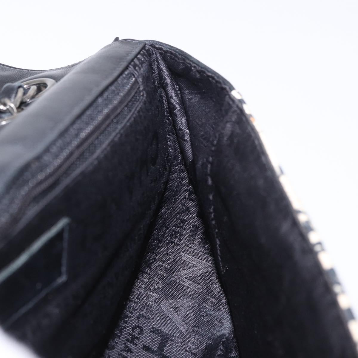 CHANEL Choco Bar Chain Shoulder Bag Satin Black Silver CC Auth 189234V