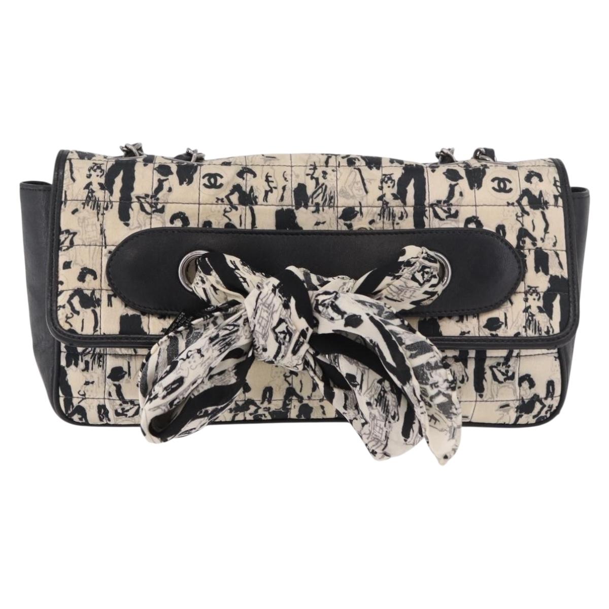 CHANEL Choco Bar Chain Shoulder Bag Satin Black Silver CC Auth 189234V