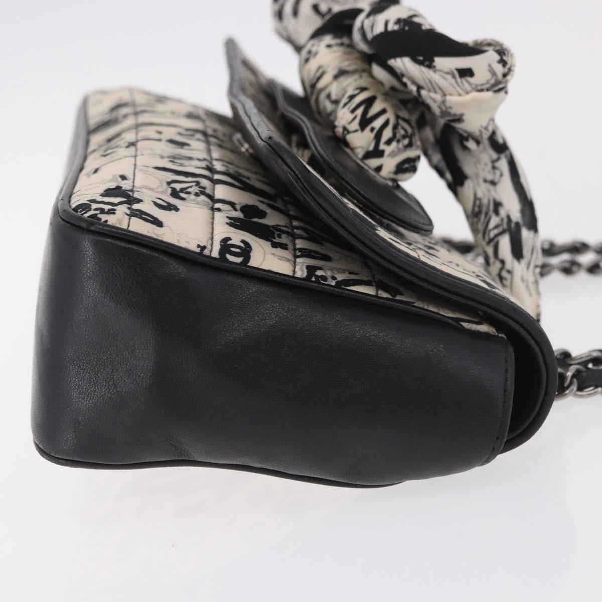 CHANEL Choco Bar Chain Shoulder Bag Satin Black Silver CC Auth 189234V