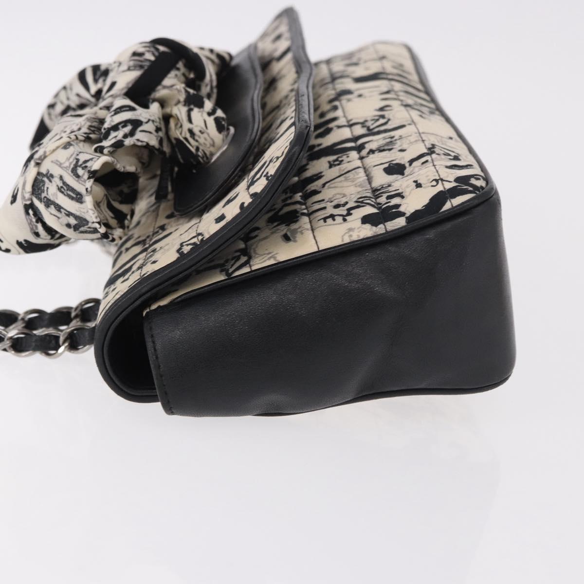 CHANEL Choco Bar Chain Shoulder Bag Satin Black Silver CC Auth 189234V