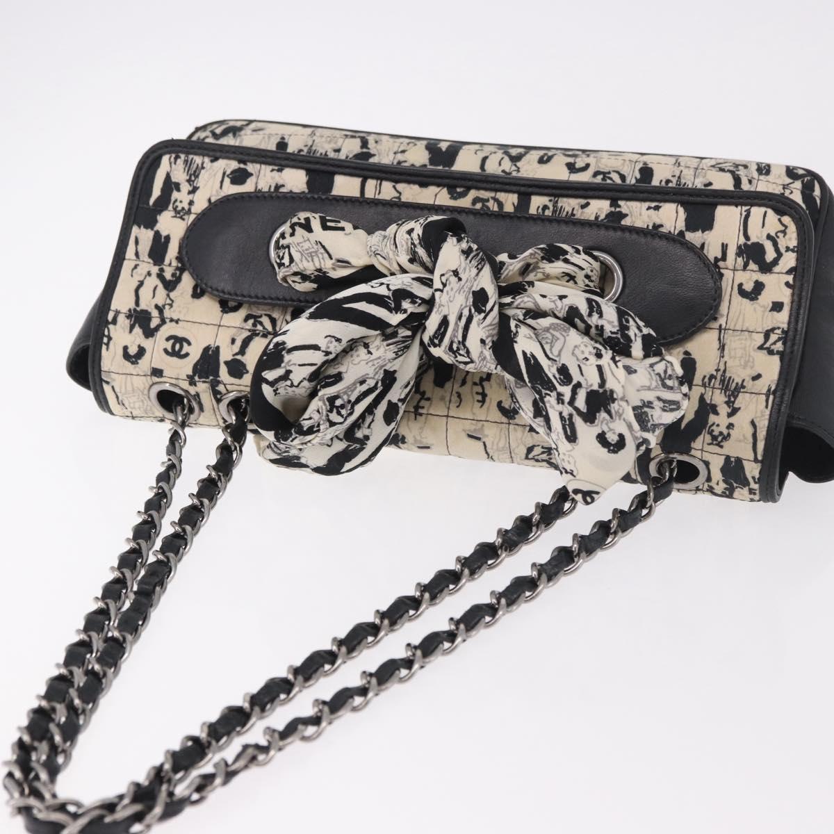 CHANEL Choco Bar Chain Shoulder Bag Satin Black Silver CC Auth 189234V