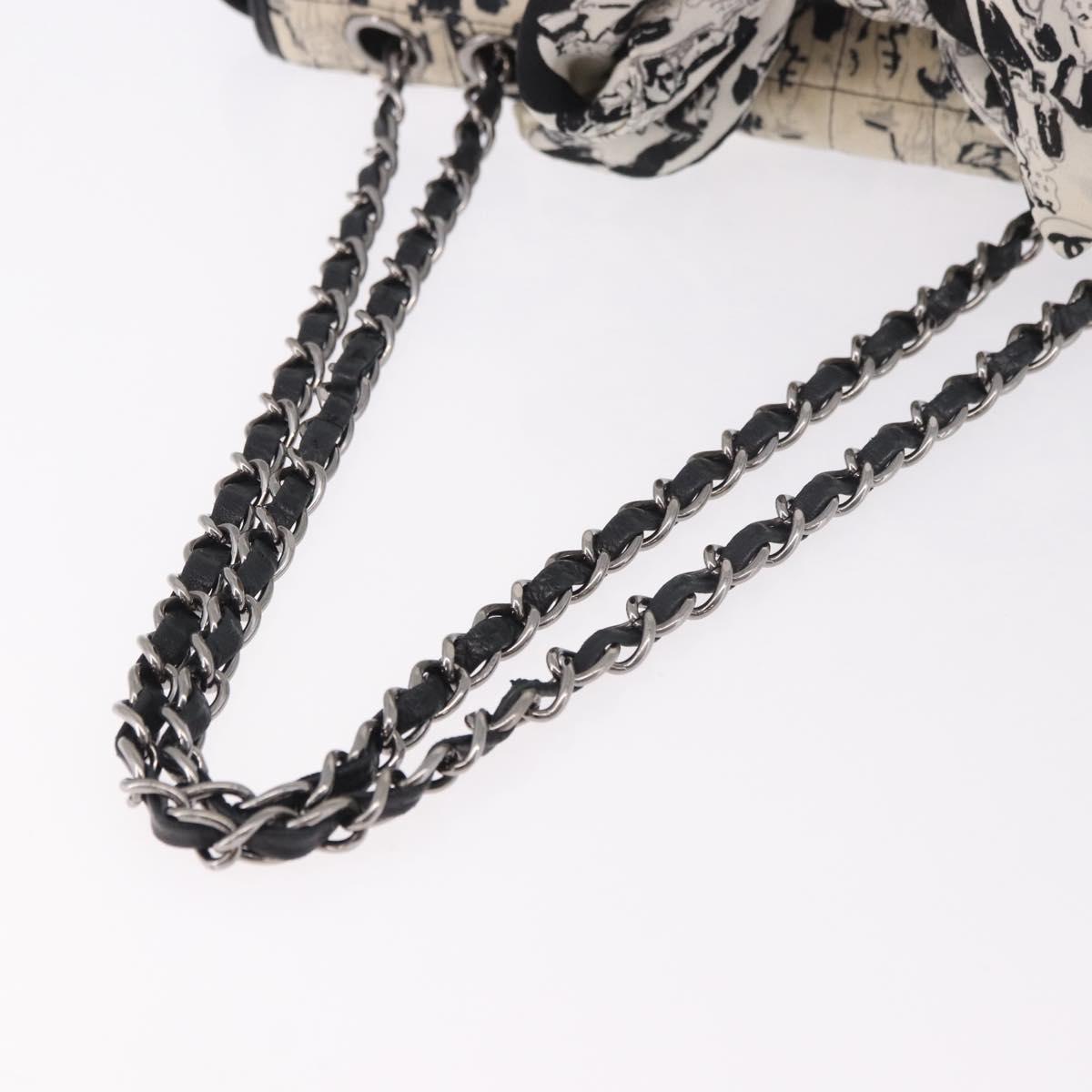 CHANEL Choco Bar Chain Shoulder Bag Satin Black Silver CC Auth 189234V