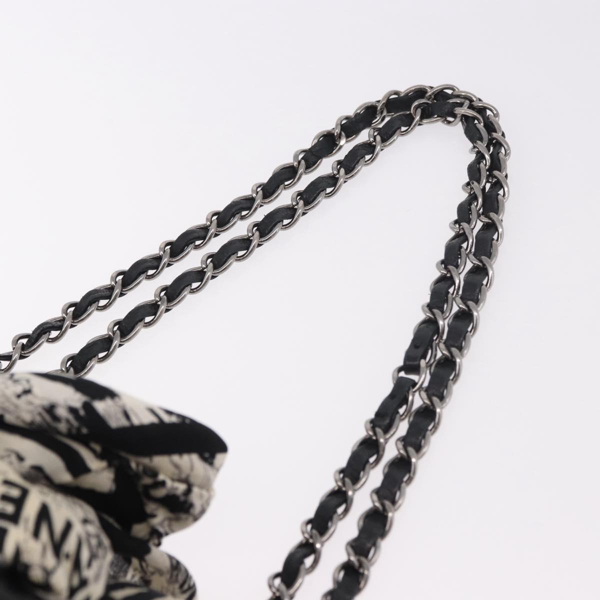 CHANEL Choco Bar Chain Shoulder Bag Satin Black Silver CC Auth 189234V