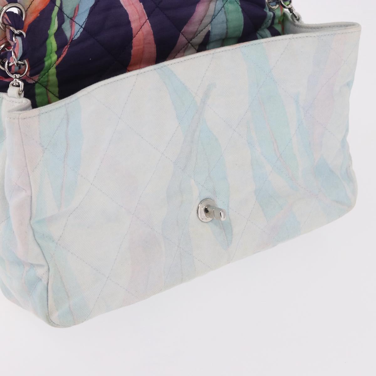 CHANEL Big Matelasse 30 Chain Bag Canvas Light Blue Silver CC Auth 189235SAV