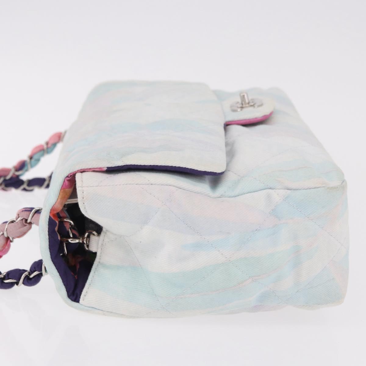 CHANEL Big Matelasse 30 Chain Bag Canvas Light Blue Silver CC Auth 189235SAV