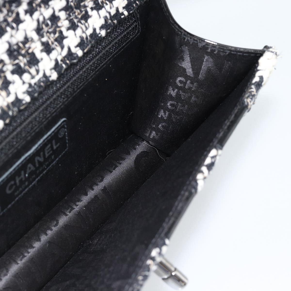 CHANEL Choco Bar Chain Shoulder Bag Tweed Black Silver CC Auth 189240SAM