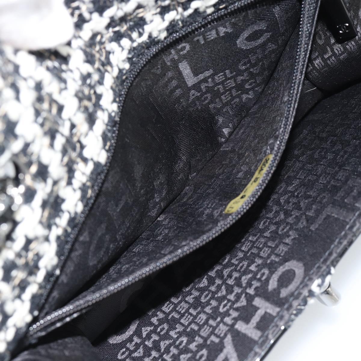 CHANEL Choco Bar Chain Shoulder Bag Tweed Black Silver CC Auth 189240SAM