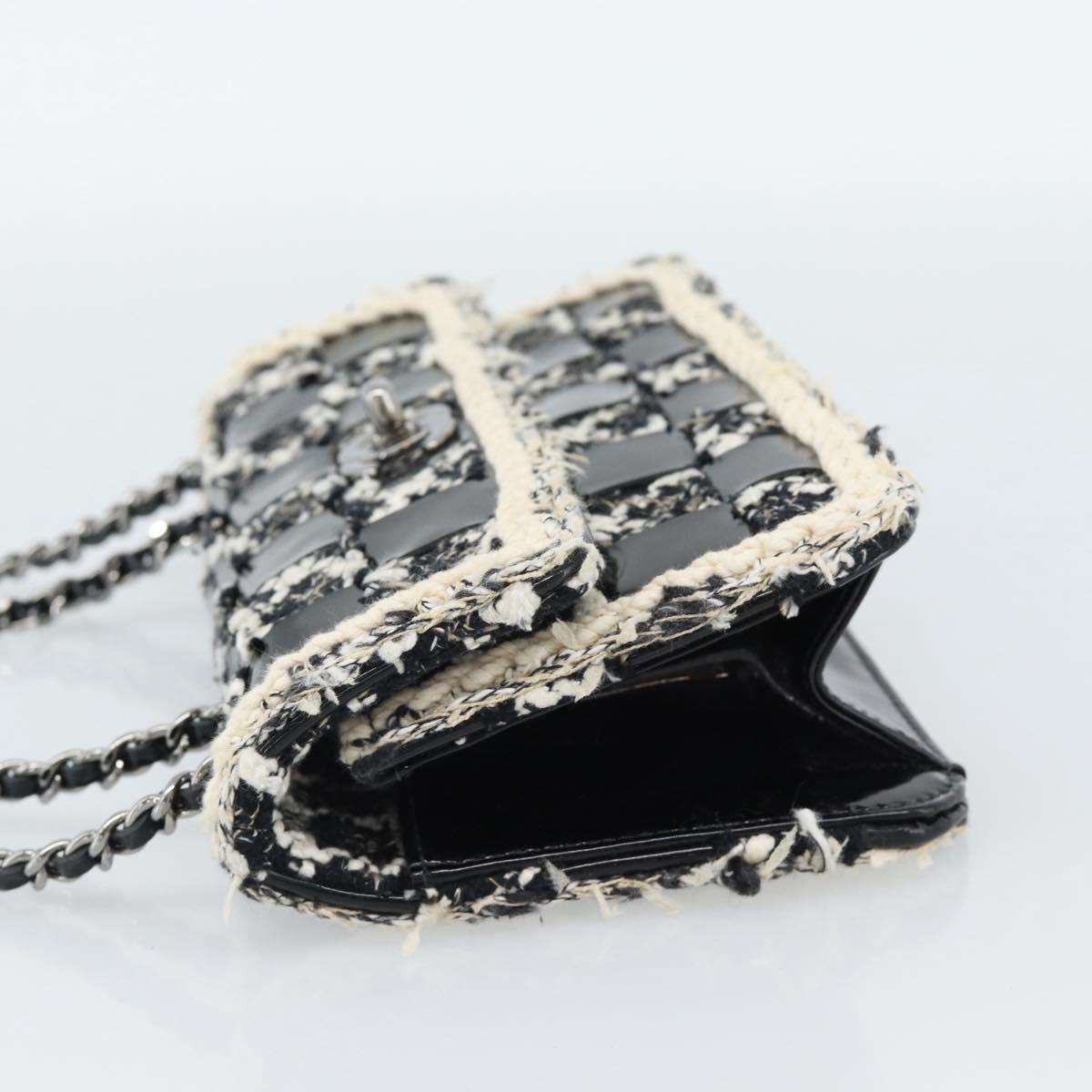 CHANEL Choco Bar Chain Shoulder Bag Tweed Black Silver CC Auth 189240SAM