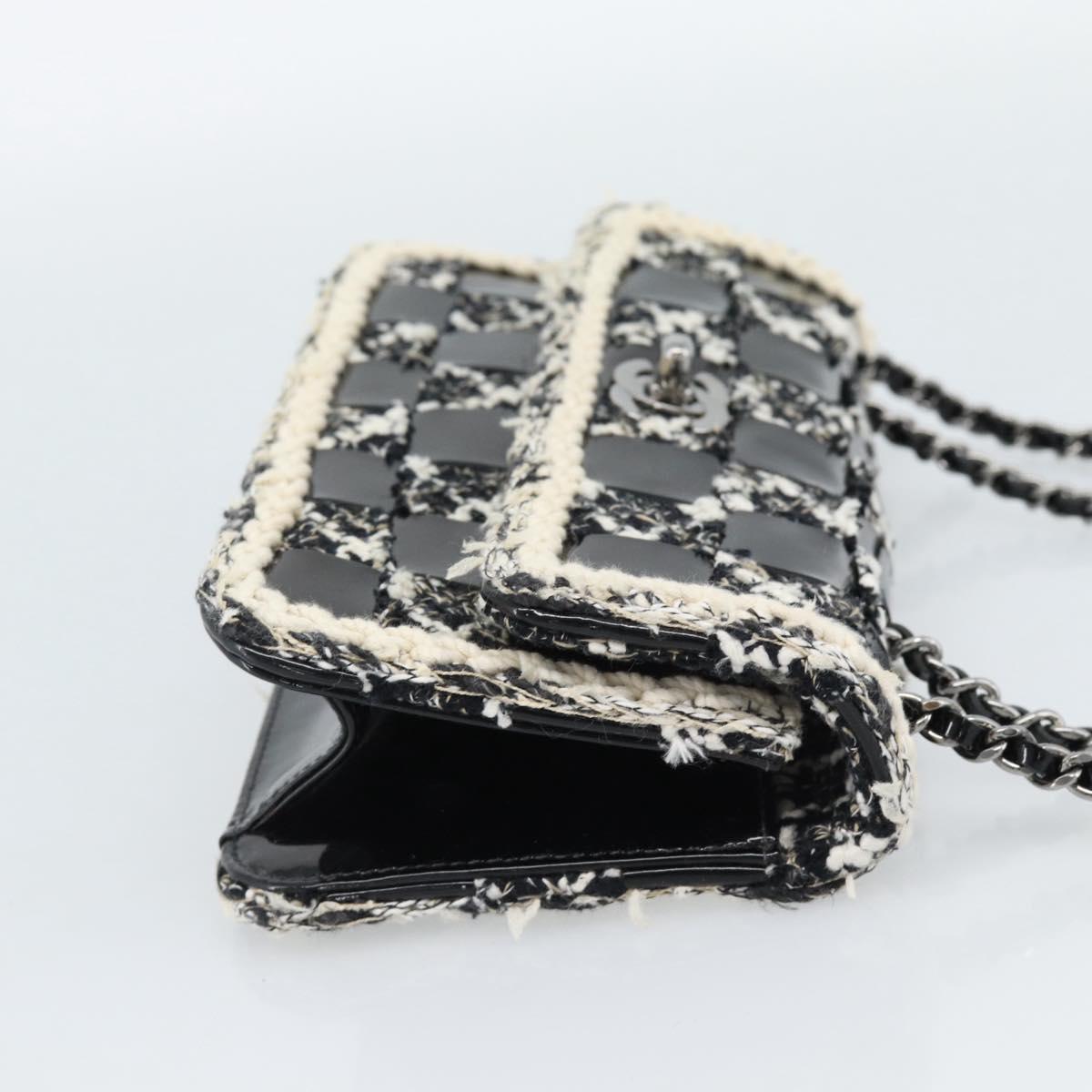 CHANEL Choco Bar Chain Shoulder Bag Tweed Black Silver CC Auth 189240SAM