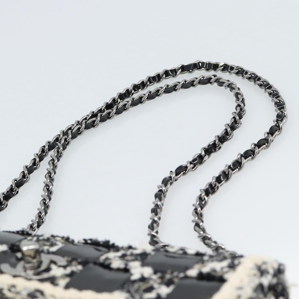 CHANEL Choco Bar Chain Shoulder Bag Tweed Black Silver CC Auth 189240SAM