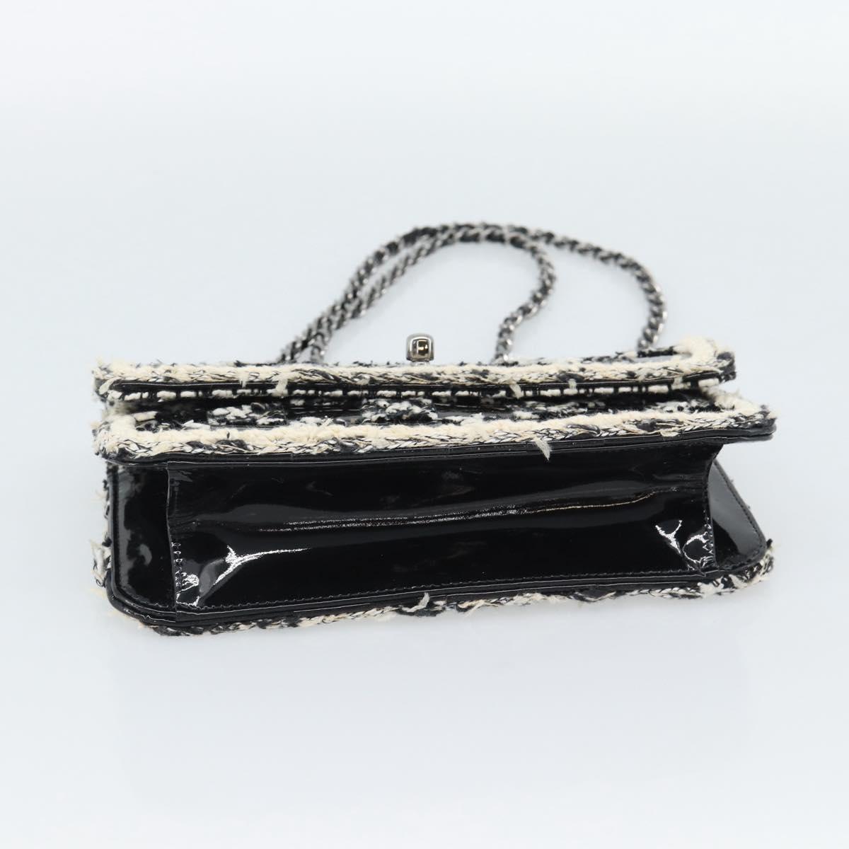 CHANEL Choco Bar Chain Shoulder Bag Tweed Black Silver CC Auth 189240SAM