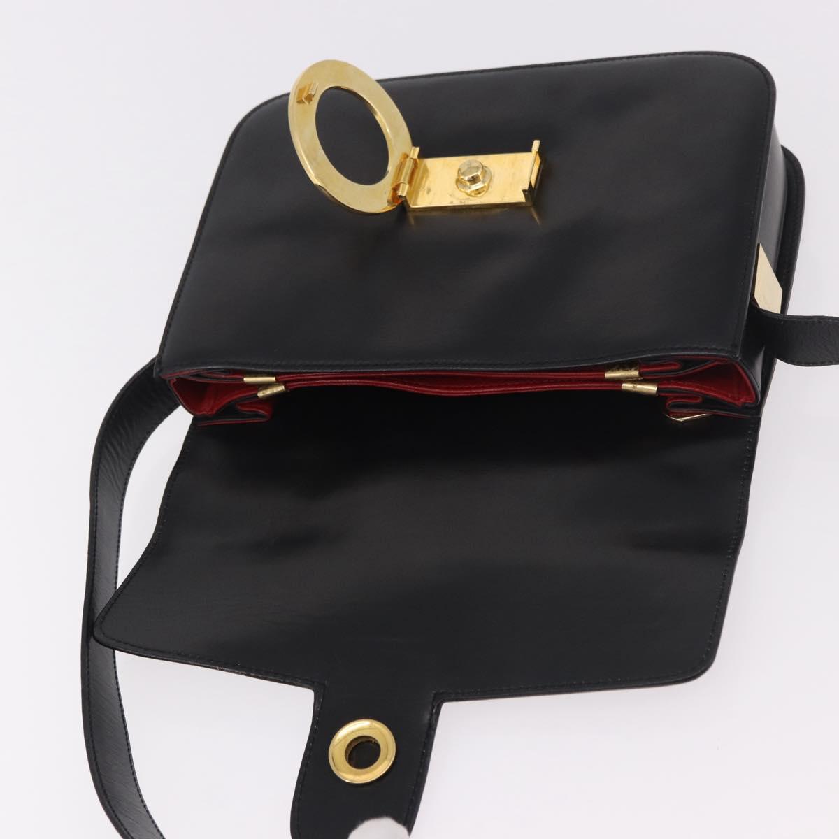 CELINE Circle Shoulder Bag Leather Black Gold Auth 189243A