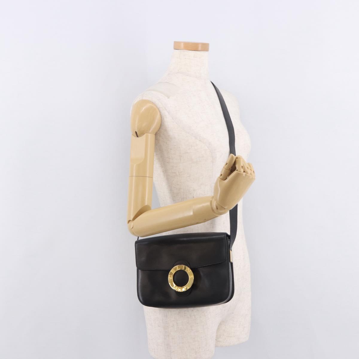 CELINE Circle Shoulder Bag Leather Black Gold Auth 189243A