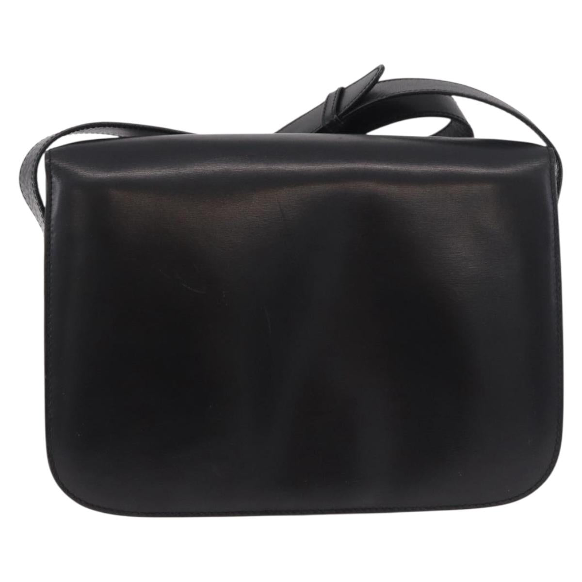 CELINE Circle Shoulder Bag Leather Black Gold Auth 189243A