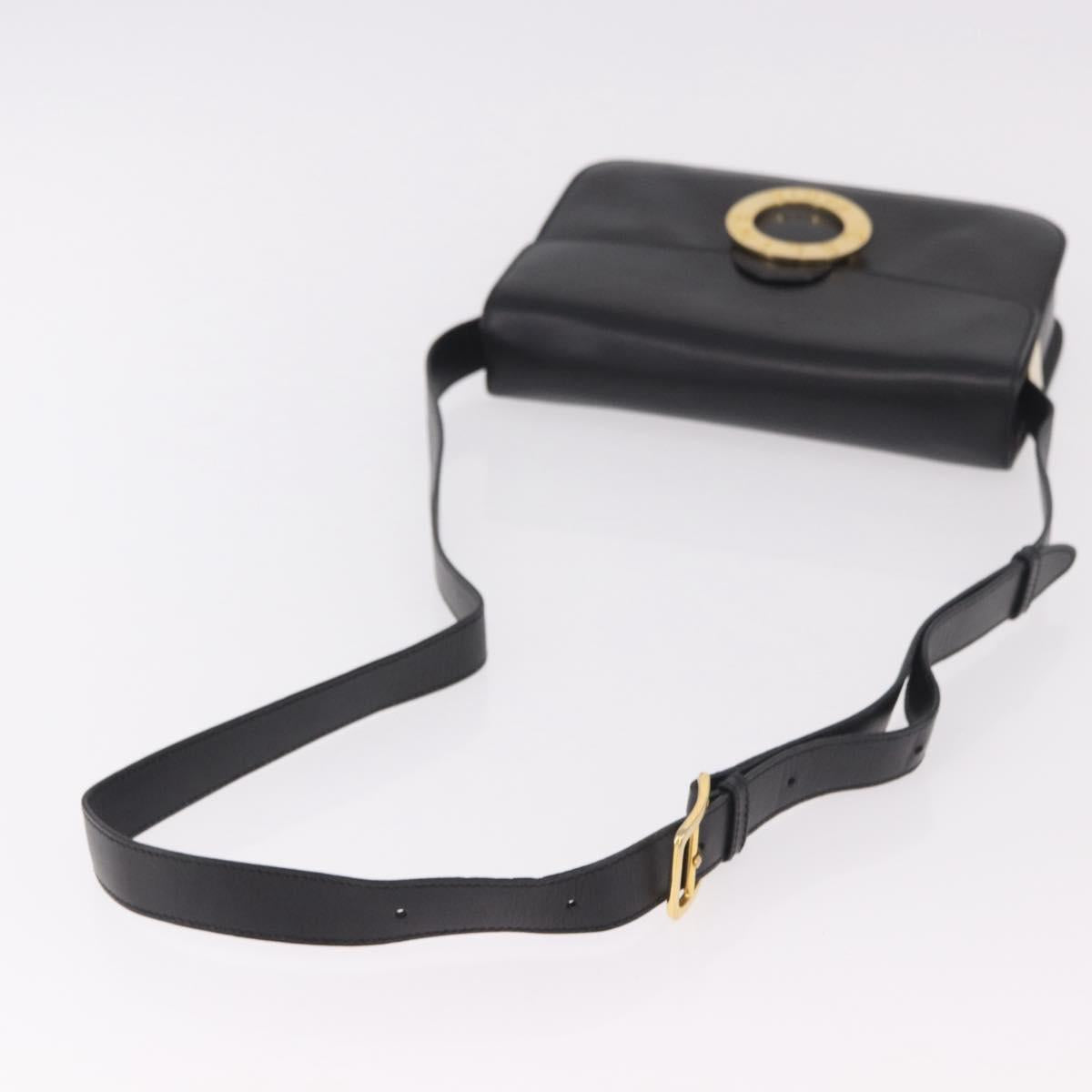 CELINE Circle Shoulder Bag Leather Black Gold Auth 189243A
