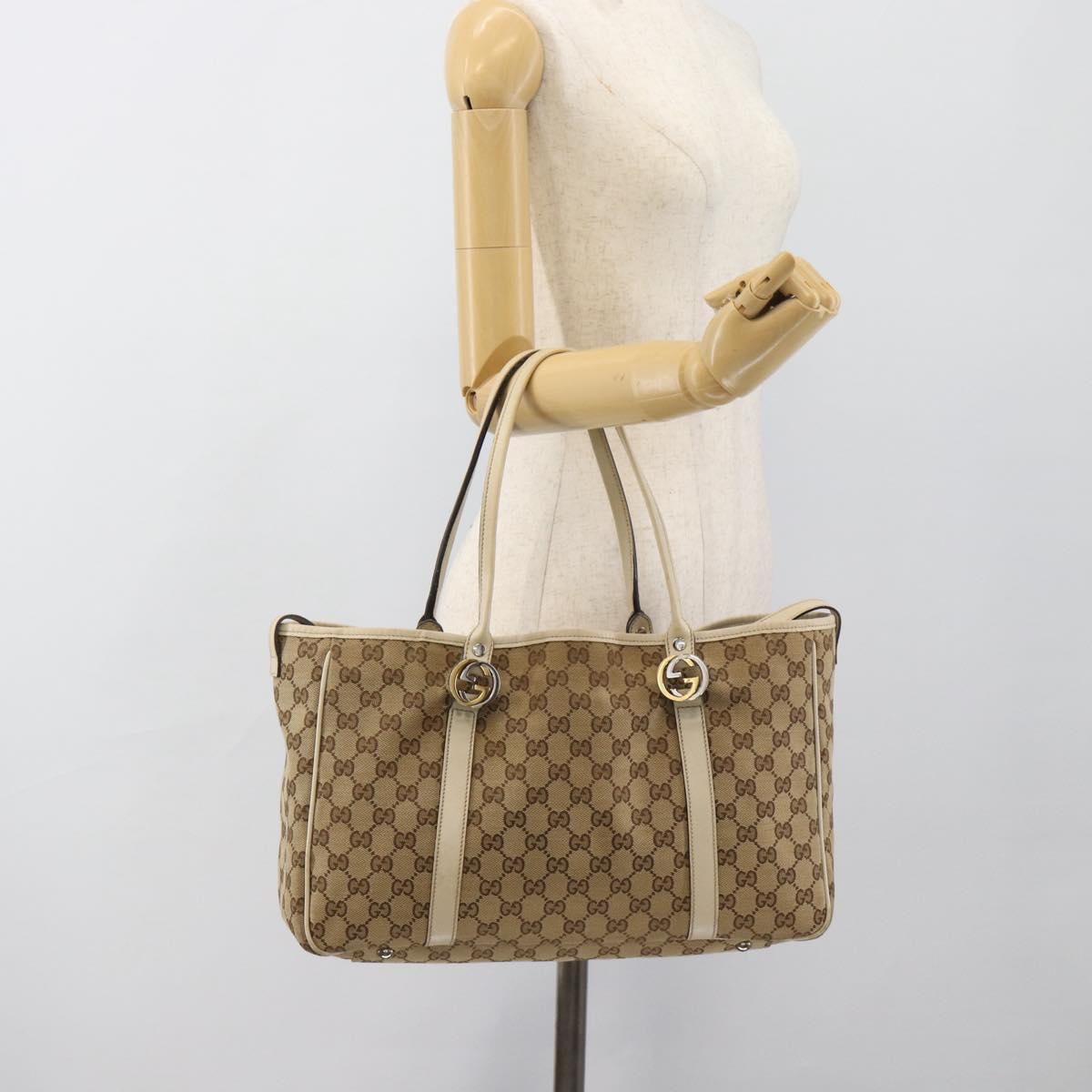 GUCCI GG Canvas Miss GG Tote Bag Beige Silver gold 232957 Auth 189245
