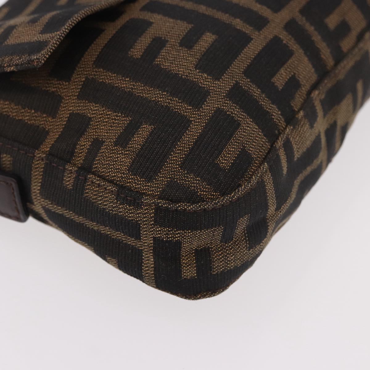 FENDI Zucca Canvas Mamma Baguette Shoulder Bag Black Brown Silver Auth 189252SAM