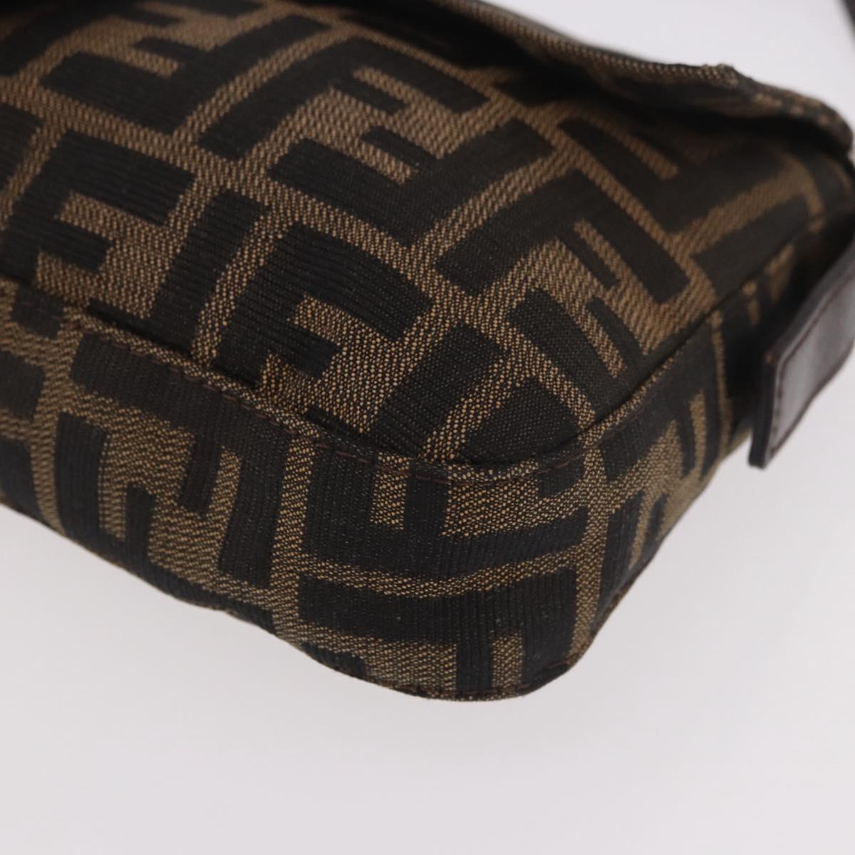 FENDI Zucca Canvas Mamma Baguette Shoulder Bag Black Brown Silver Auth 189252SAM