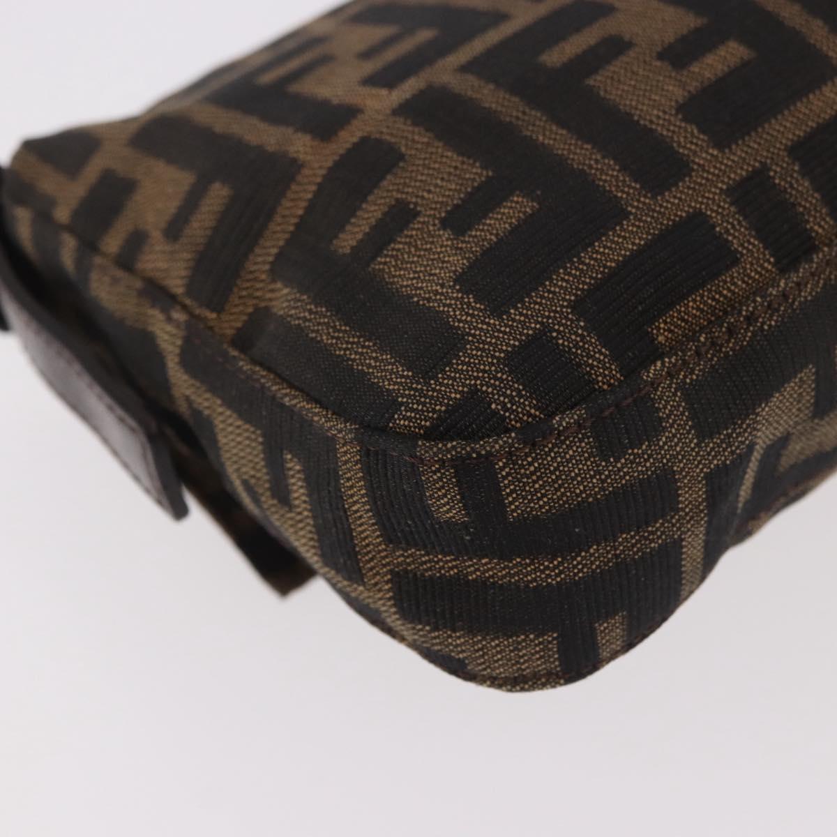 FENDI Zucca Canvas Mamma Baguette Shoulder Bag Black Brown Silver Auth 189252SAM