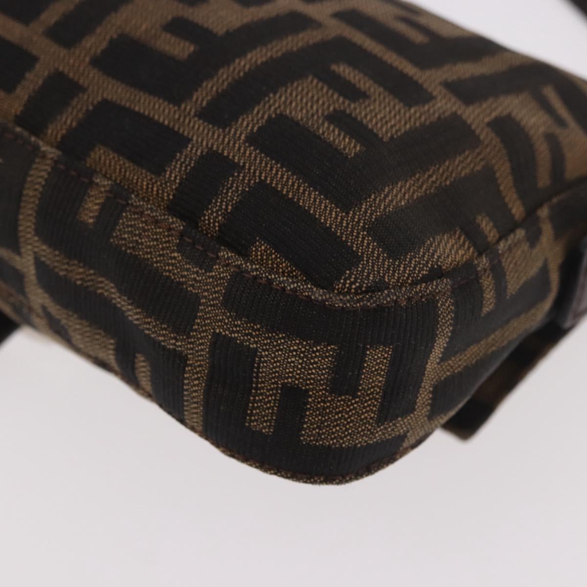 FENDI Zucca Canvas Mamma Baguette Shoulder Bag Black Brown Silver Auth 189252SAM