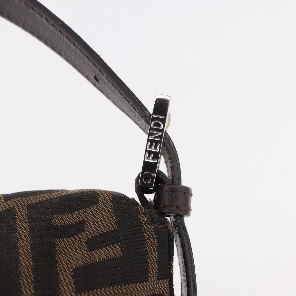 FENDI Zucca Canvas Mamma Baguette Shoulder Bag Black Brown Silver Auth 189252SAM