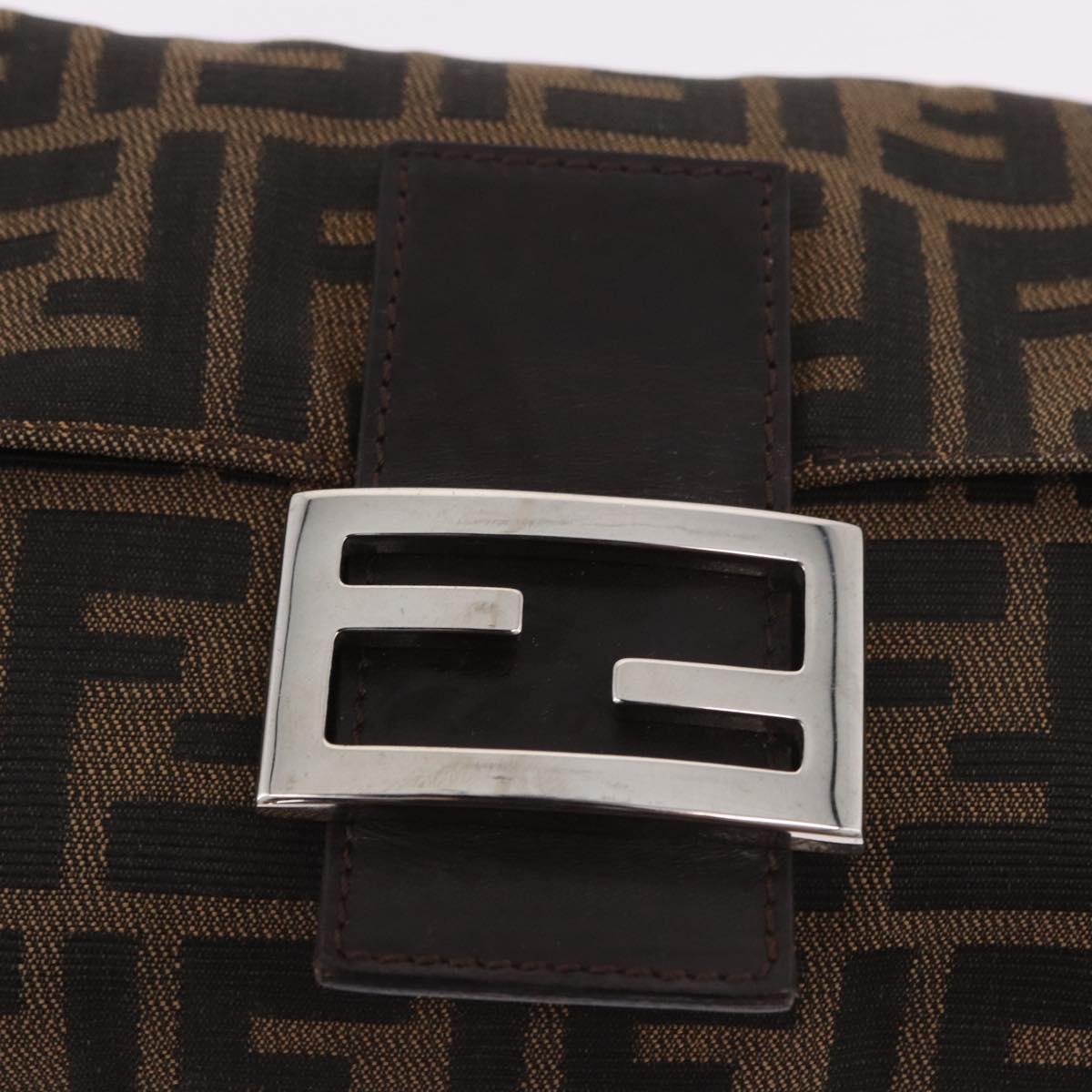 FENDI Zucca Canvas Mamma Baguette Shoulder Bag Black Brown Silver Auth 189252SAM