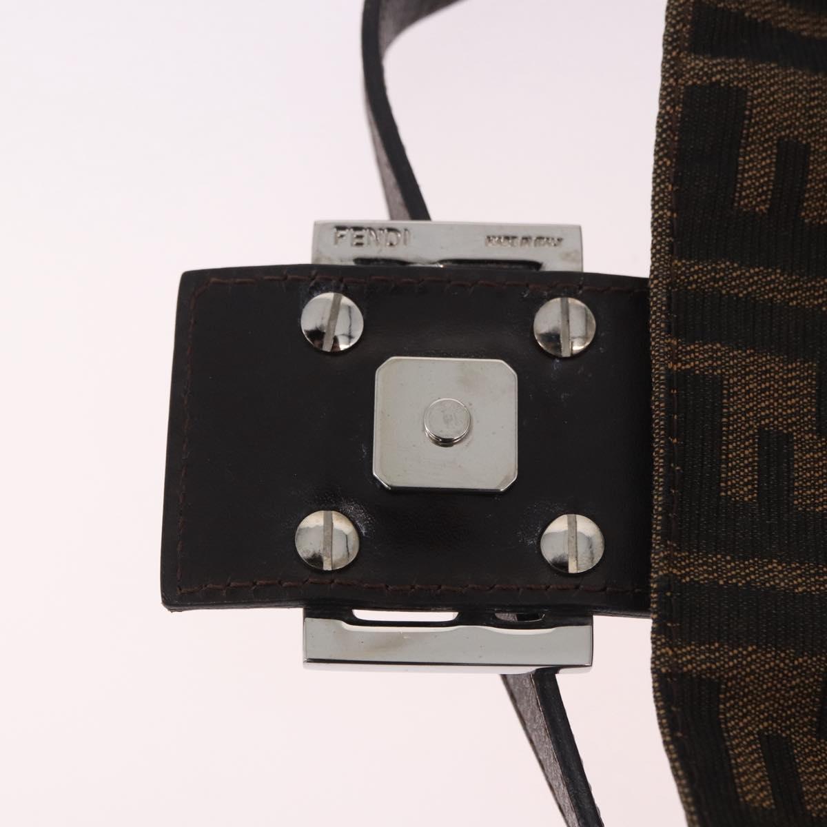 FENDI Zucca Canvas Mamma Baguette Shoulder Bag Black Brown Silver Auth 189252SAM