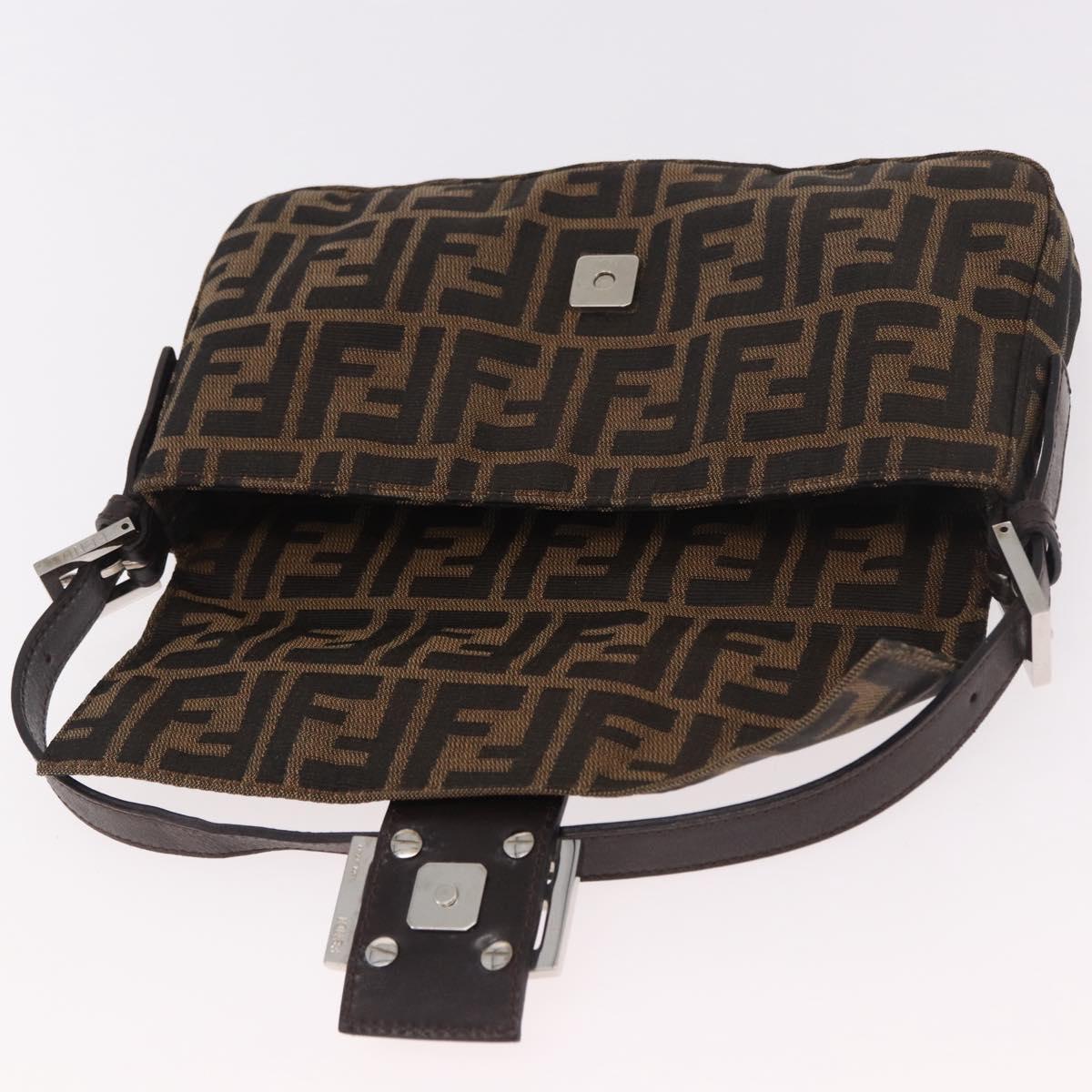 FENDI Zucca Canvas Mamma Baguette Shoulder Bag Black Brown Silver Auth 189252SAM