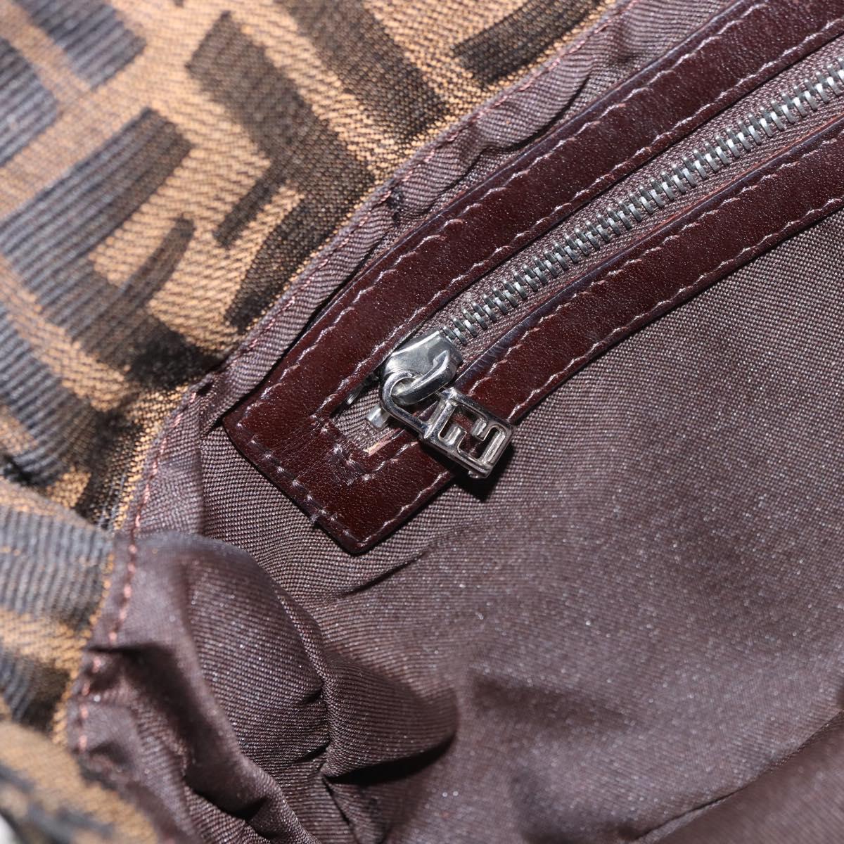 FENDI Zucca Canvas Mamma Baguette Shoulder Bag Black Brown Silver Auth 189252SAM
