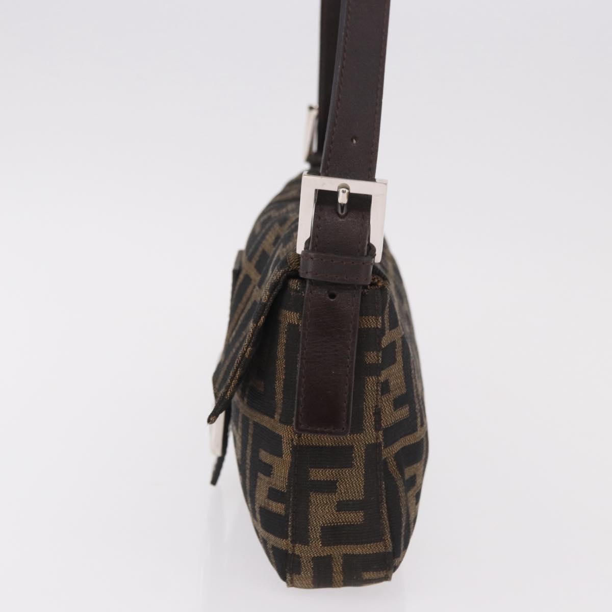 FENDI Zucca Canvas Mamma Baguette Shoulder Bag Black Brown Silver Auth 189252SAM