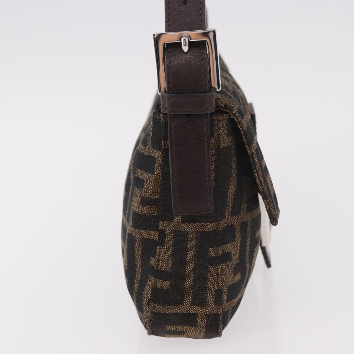 FENDI Zucca Canvas Mamma Baguette Shoulder Bag Black Brown Silver Auth 189252SAM