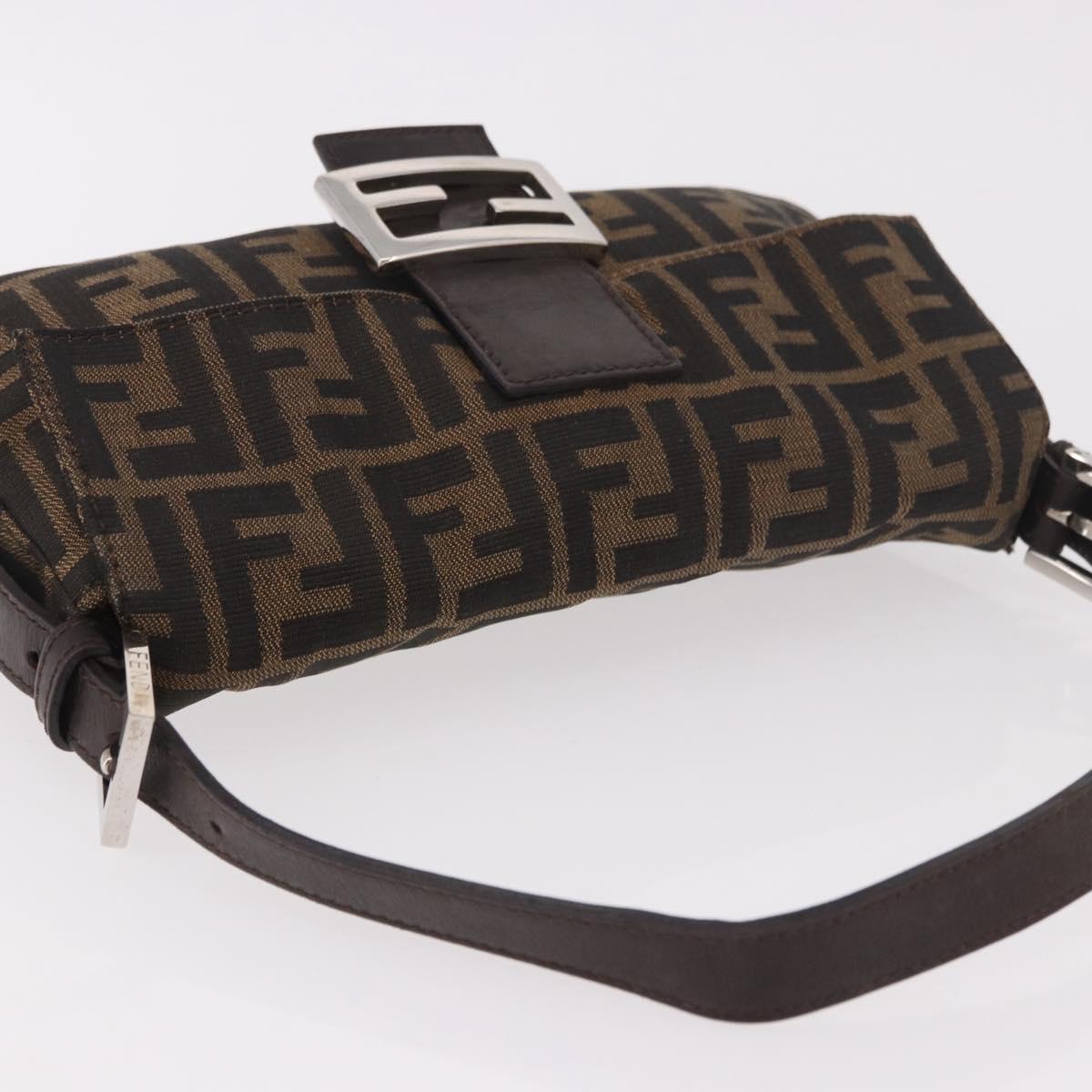 FENDI Zucca Canvas Mamma Baguette Shoulder Bag Black Brown Silver Auth 189252SAM