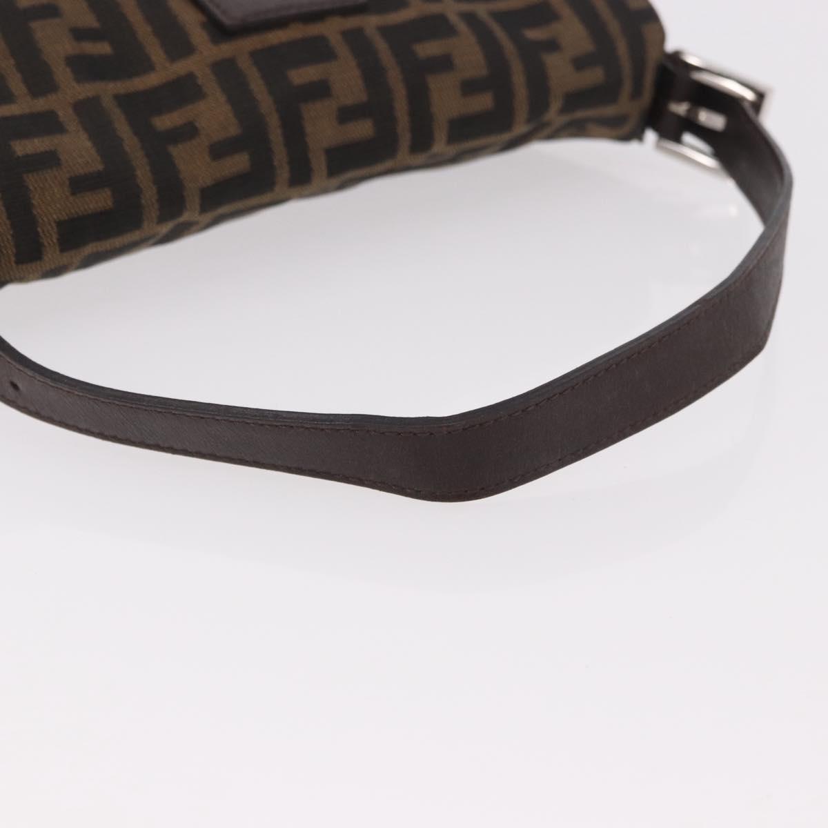 FENDI Zucca Canvas Mamma Baguette Shoulder Bag Black Brown Silver Auth 189252SAM