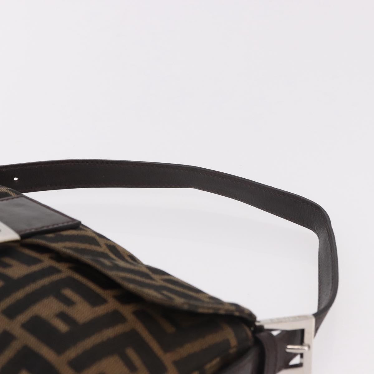 FENDI Zucca Canvas Mamma Baguette Shoulder Bag Black Brown Silver Auth 189252SAM