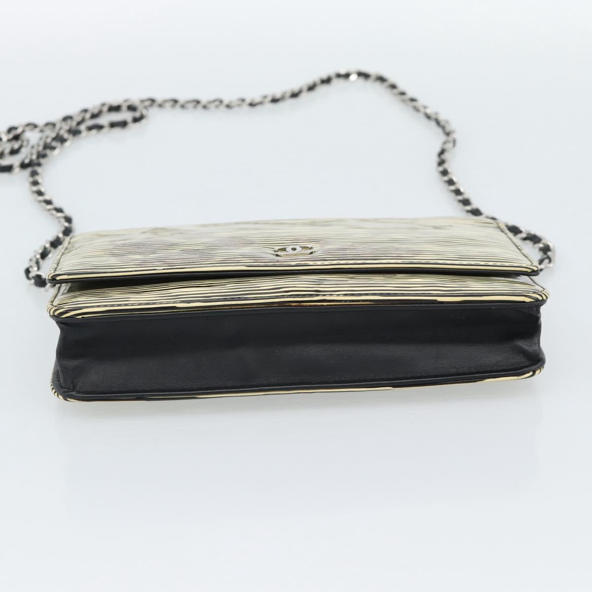 CHANEL COCO Mark Chain Wallet Shoulder Bag Patent White Black CC Auth 189255A