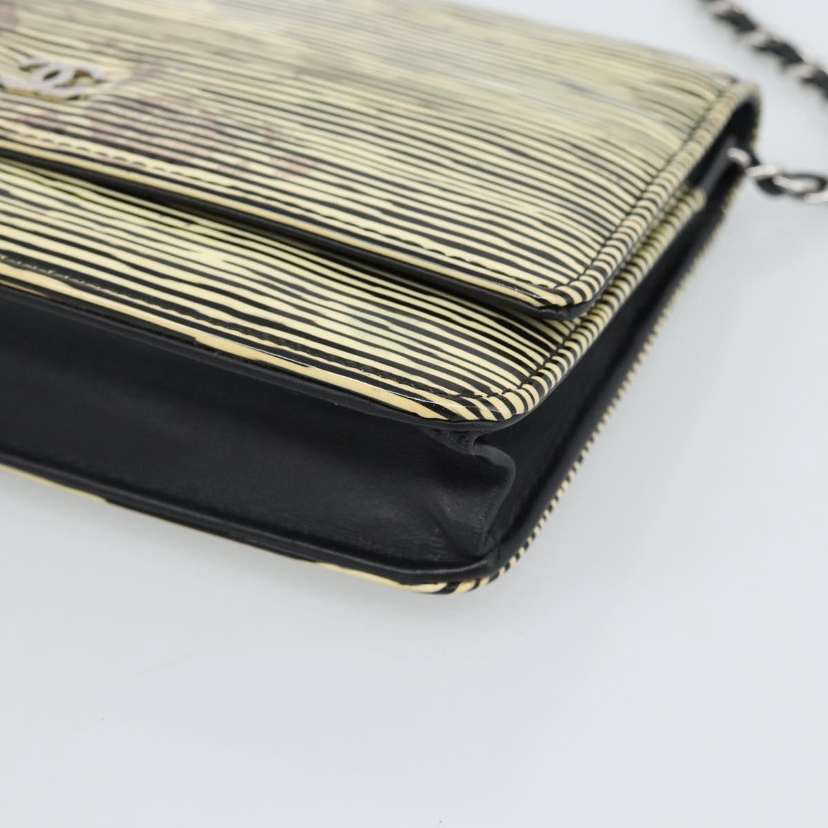 CHANEL COCO Mark Chain Wallet Shoulder Bag Patent White Black CC Auth 189255A