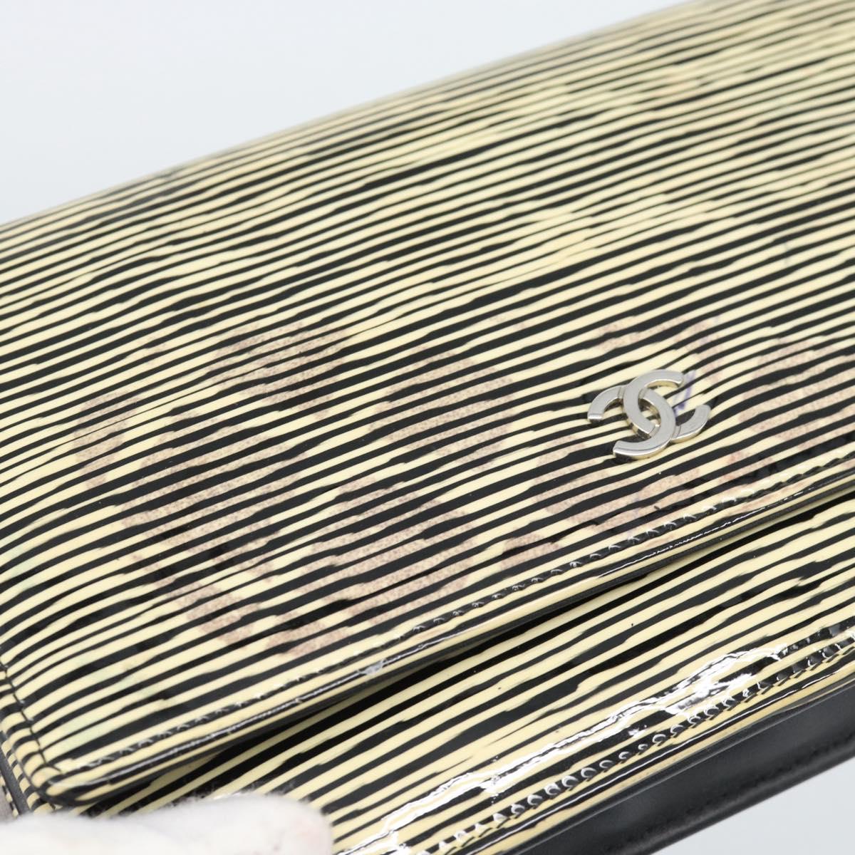 CHANEL COCO Mark Chain Wallet Shoulder Bag Patent White Black CC Auth 189255A