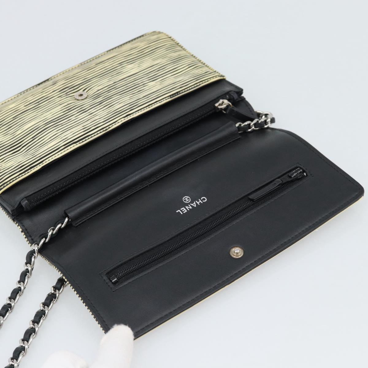 CHANEL COCO Mark Chain Wallet Shoulder Bag Patent White Black CC Auth 189255A