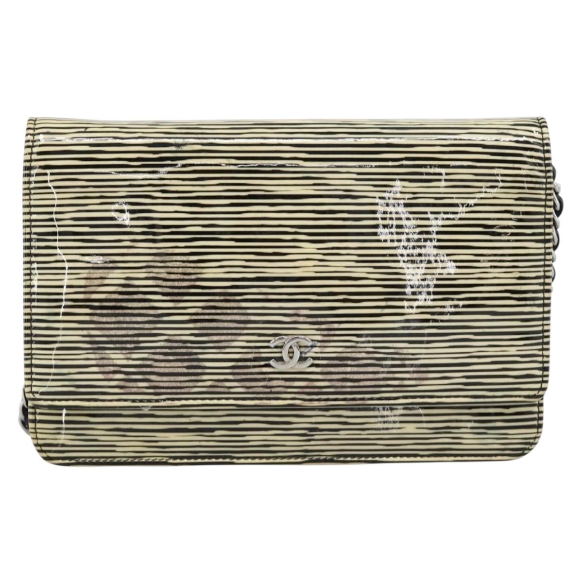 CHANEL COCO Mark Chain Wallet Shoulder Bag Patent White Black CC Auth 189255A