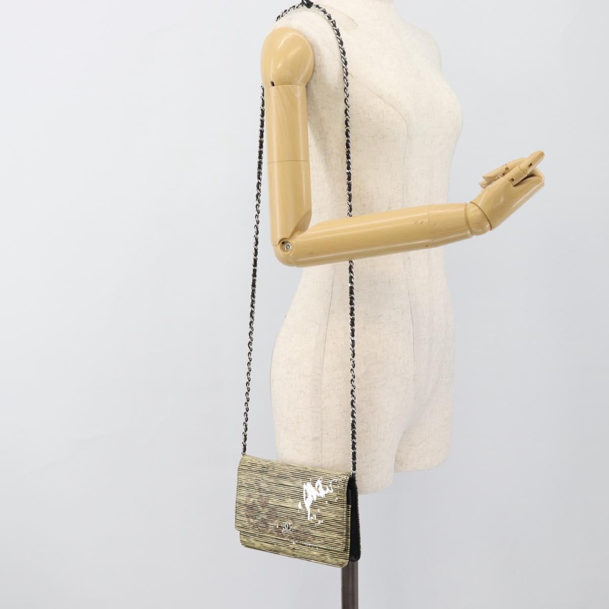 CHANEL COCO Mark Chain Wallet Shoulder Bag Patent White Black CC Auth 189255A