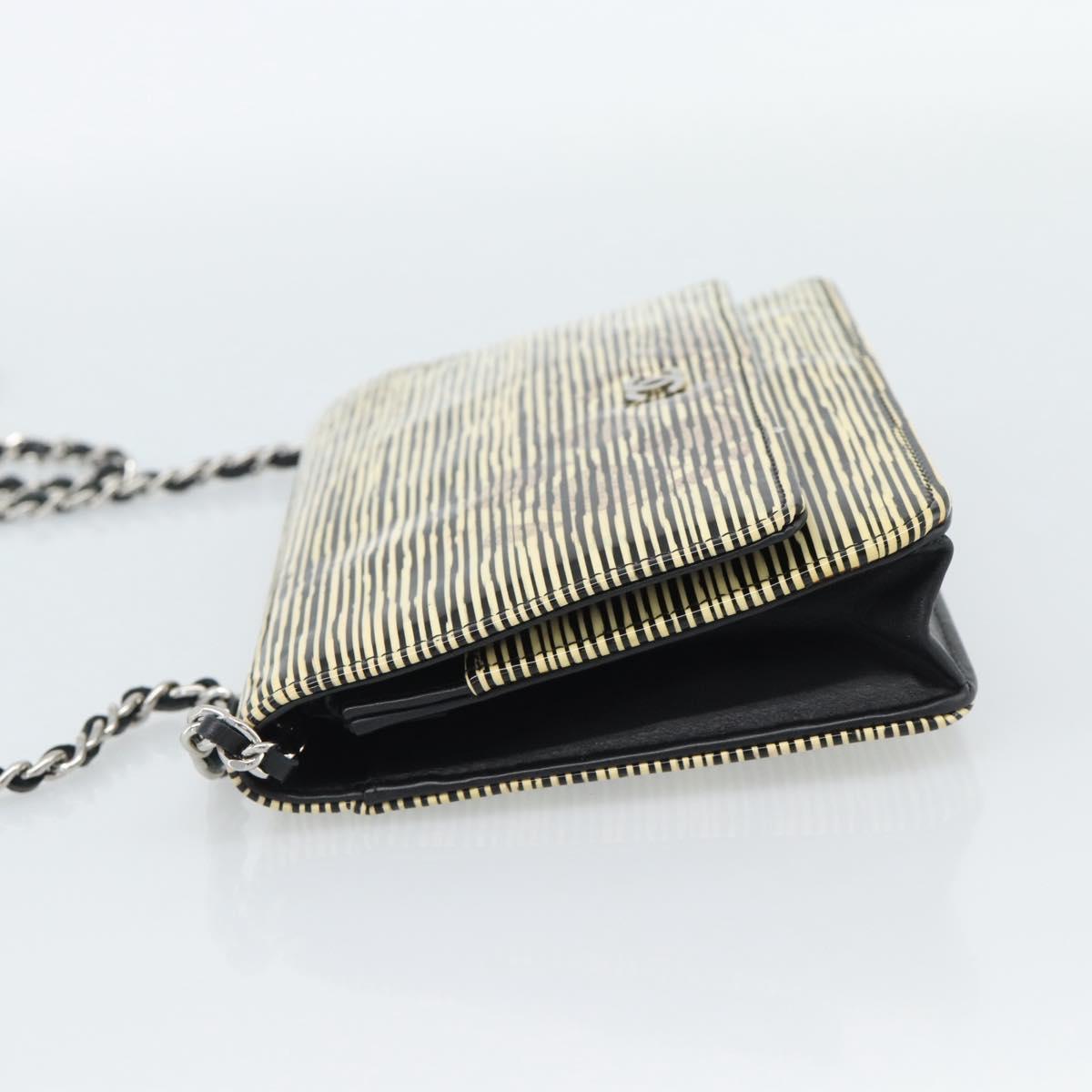 CHANEL COCO Mark Chain Wallet Shoulder Bag Patent White Black CC Auth 189255A