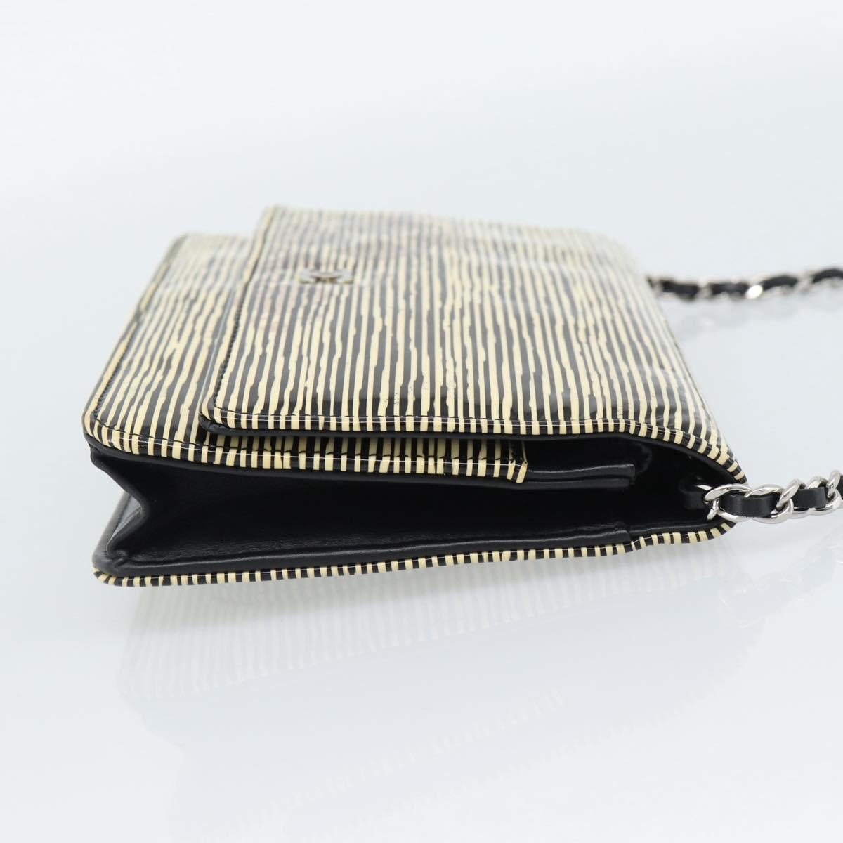 CHANEL COCO Mark Chain Wallet Shoulder Bag Patent White Black CC Auth 189255A