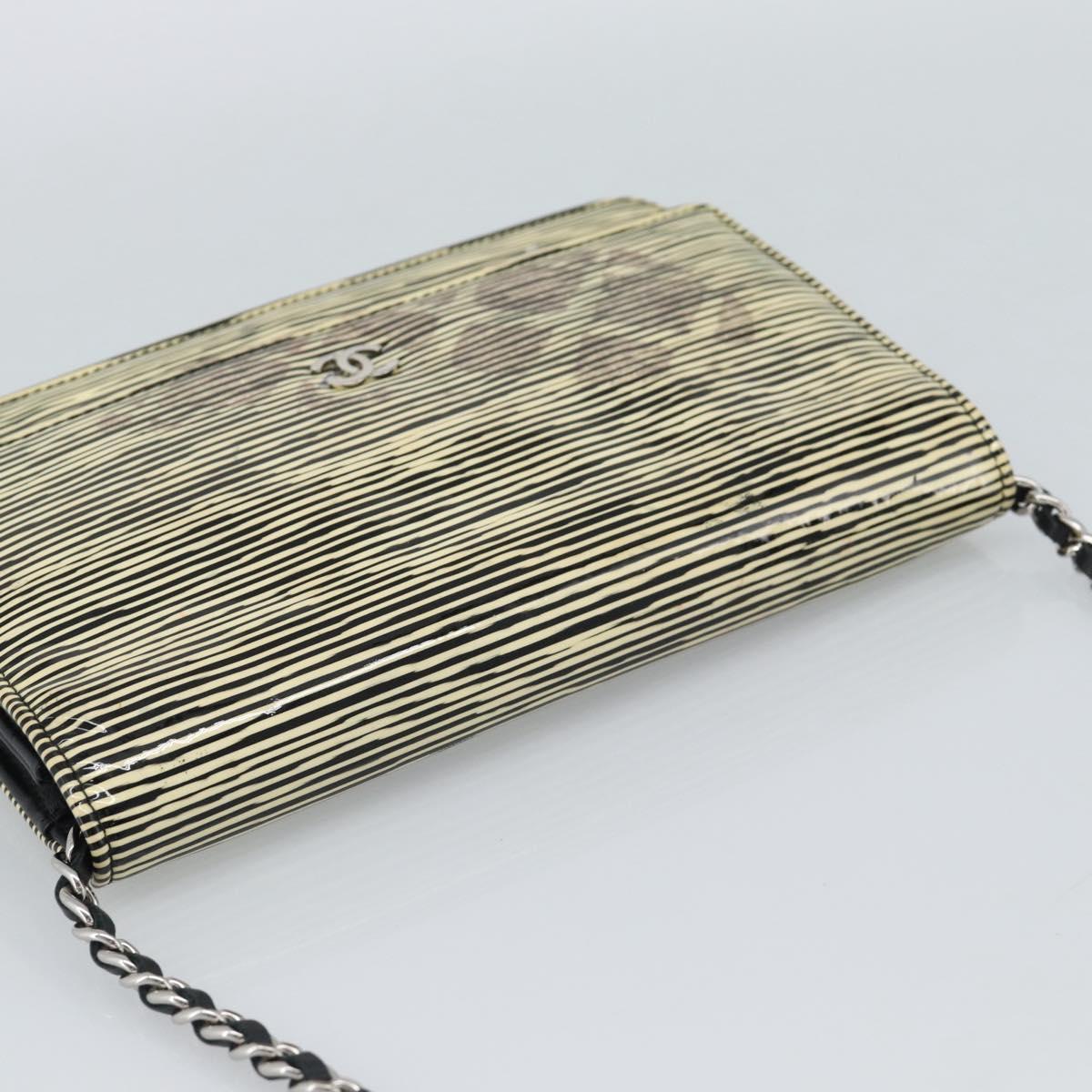 CHANEL COCO Mark Chain Wallet Shoulder Bag Patent White Black CC Auth 189255A