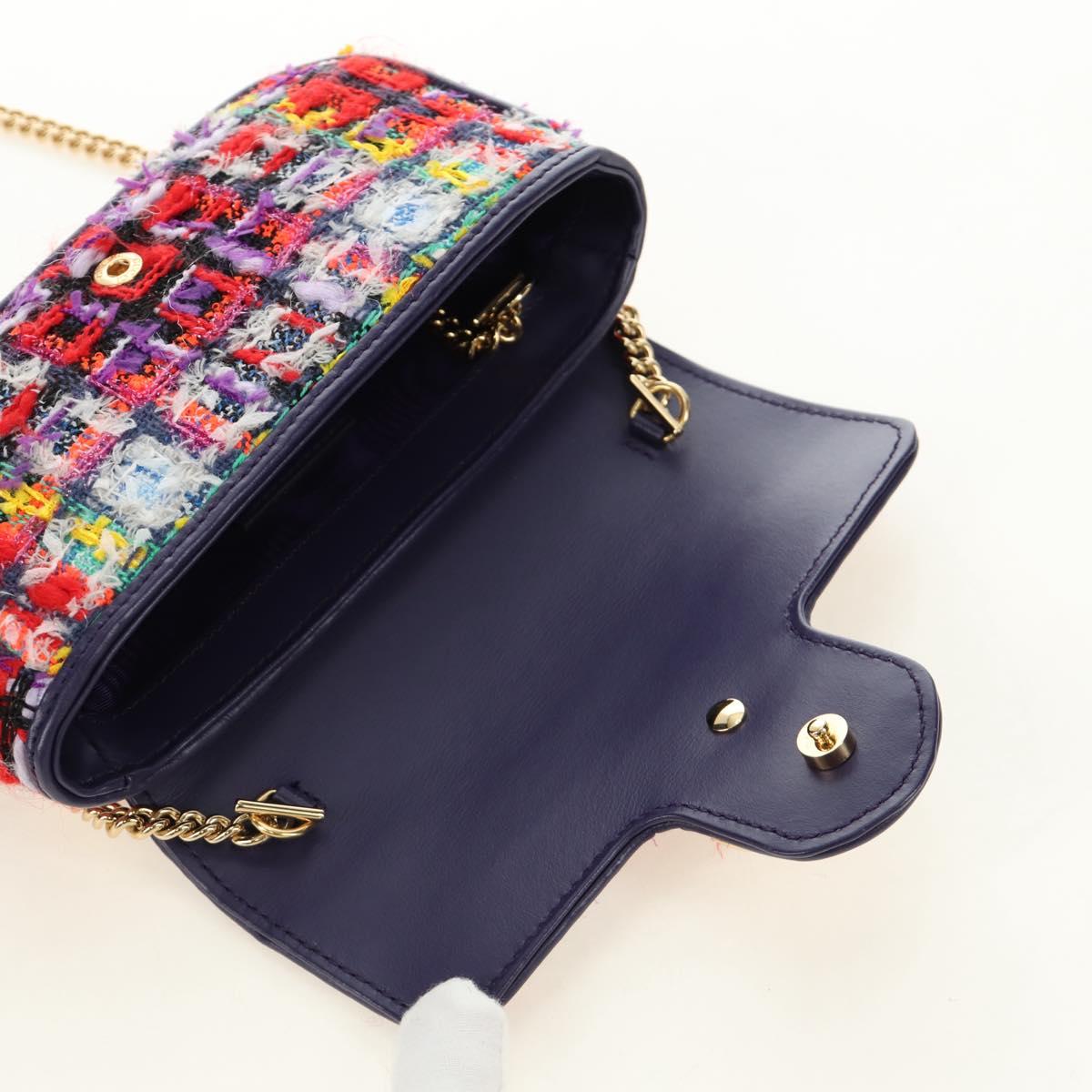 GUCCI GG Marmont Chain Shoulder Bag Tweed Multicolor Gold 476433 Auth 189256SAM