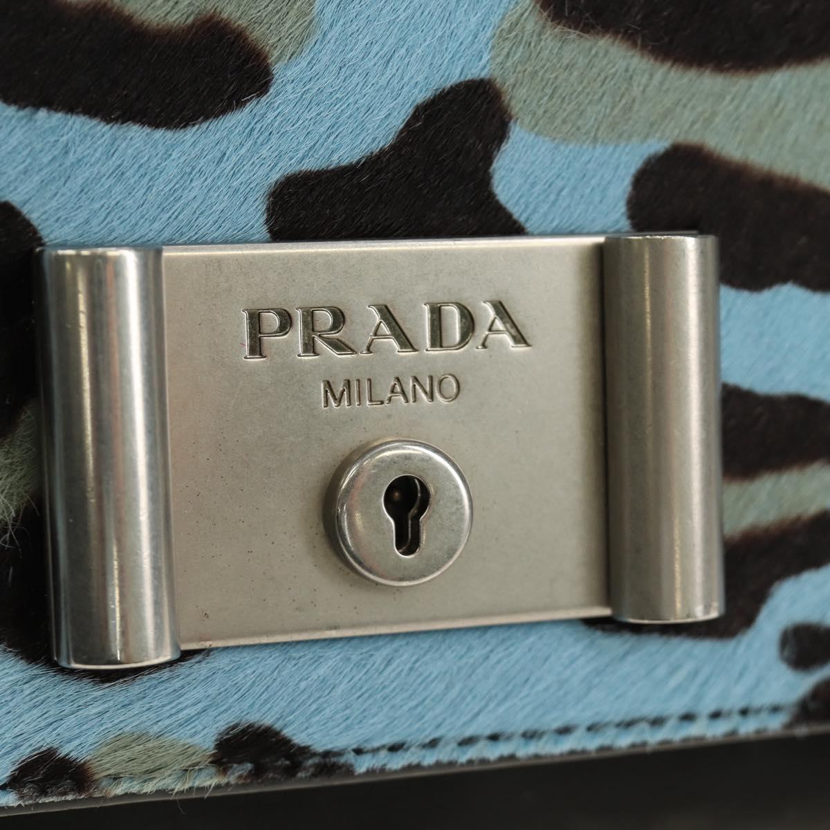 PRADA Chain Shoulder Bag Unborn Calf Skin Light Blue Silver Auth 189257V