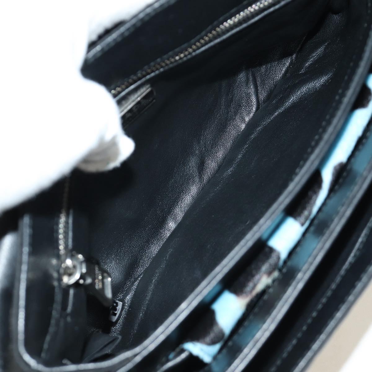 PRADA Chain Shoulder Bag Unborn Calf Skin Light Blue Silver Auth 189257V